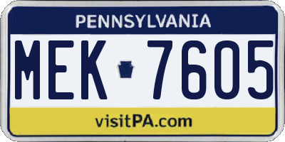 PA license plate MEK7605