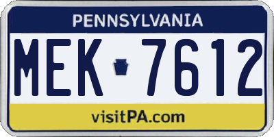PA license plate MEK7612