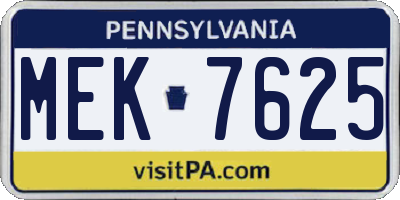 PA license plate MEK7625