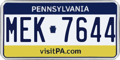 PA license plate MEK7644