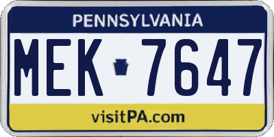 PA license plate MEK7647