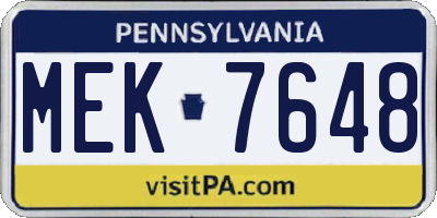 PA license plate MEK7648