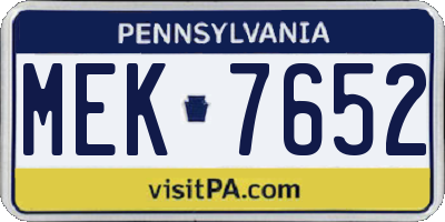 PA license plate MEK7652