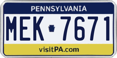 PA license plate MEK7671