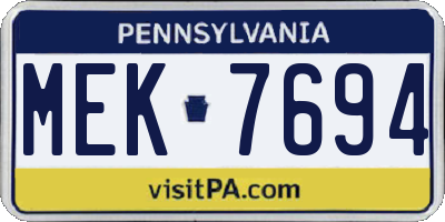 PA license plate MEK7694