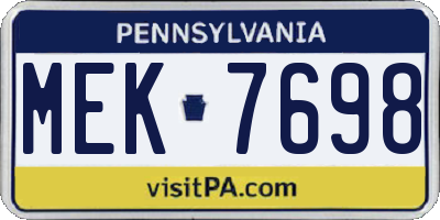 PA license plate MEK7698