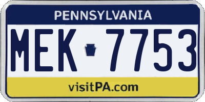 PA license plate MEK7753