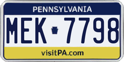 PA license plate MEK7798