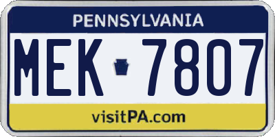 PA license plate MEK7807
