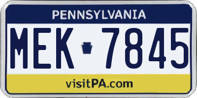 PA license plate MEK7845