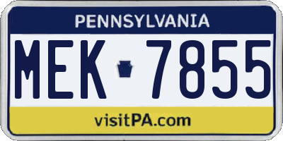 PA license plate MEK7855