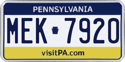 PA license plate MEK7920