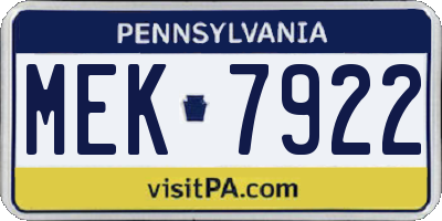 PA license plate MEK7922