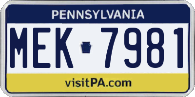 PA license plate MEK7981