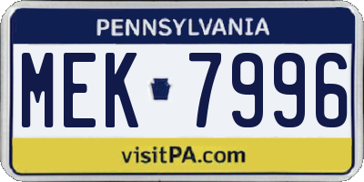 PA license plate MEK7996