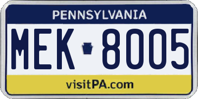 PA license plate MEK8005