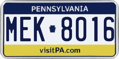 PA license plate MEK8016