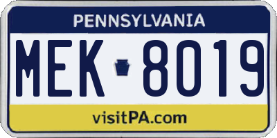 PA license plate MEK8019