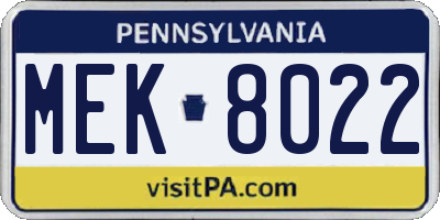 PA license plate MEK8022