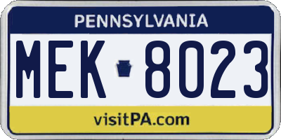PA license plate MEK8023