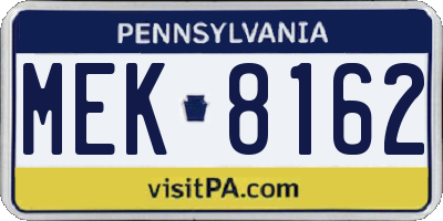 PA license plate MEK8162