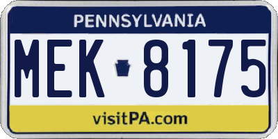 PA license plate MEK8175