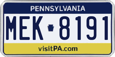 PA license plate MEK8191