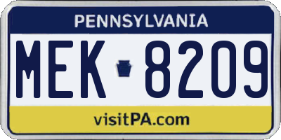 PA license plate MEK8209