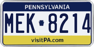 PA license plate MEK8214