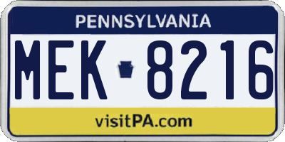 PA license plate MEK8216