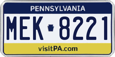 PA license plate MEK8221
