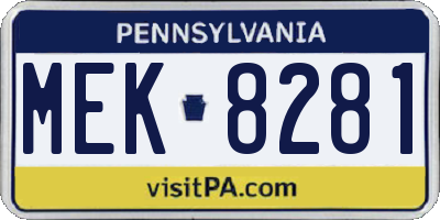 PA license plate MEK8281