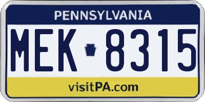 PA license plate MEK8315