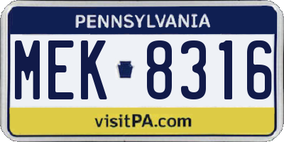 PA license plate MEK8316