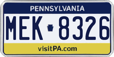 PA license plate MEK8326