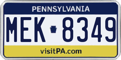 PA license plate MEK8349
