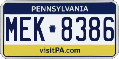 PA license plate MEK8386