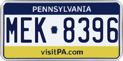 PA license plate MEK8396