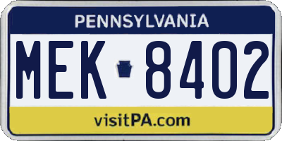 PA license plate MEK8402