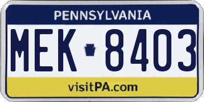 PA license plate MEK8403