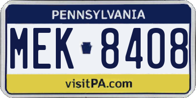 PA license plate MEK8408