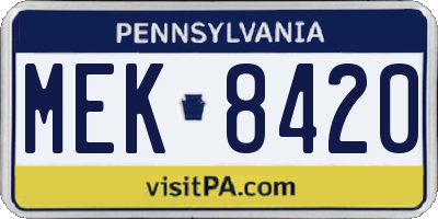 PA license plate MEK8420