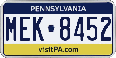 PA license plate MEK8452