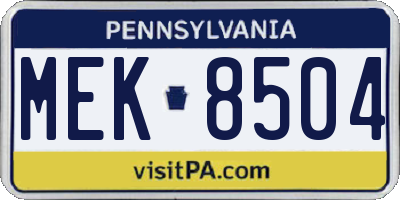 PA license plate MEK8504