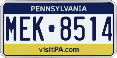 PA license plate MEK8514