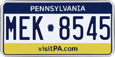 PA license plate MEK8545