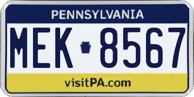 PA license plate MEK8567