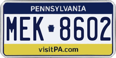 PA license plate MEK8602