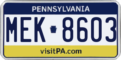 PA license plate MEK8603