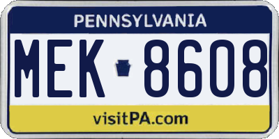 PA license plate MEK8608
